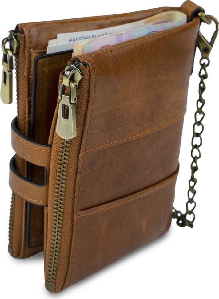 Cветло-коричневый компактный мужской кошелек из натуральной кожи на цепочке Vintage (2414681) 