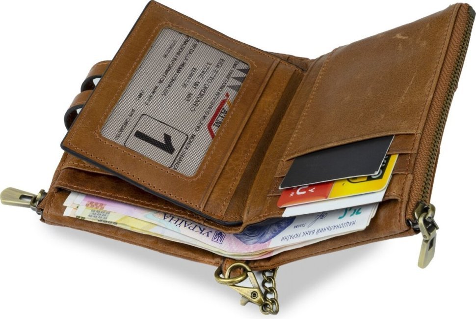 Світло-коричневий компактний чоловічий гаманець із натуральної шкіри на ланцюжку Vintage (2414681)