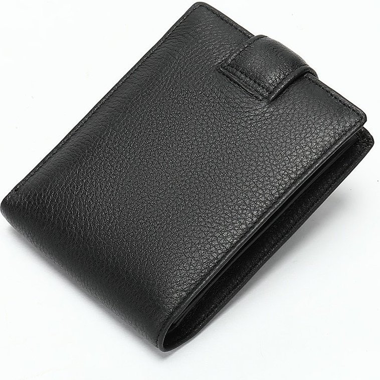 Горизонтальное мужское портмоне из зернистой кожи черного цвета с фиксацией на кнопку Vintage (2420041)