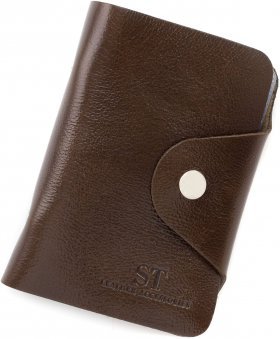Коричневая кожаная маленькая визитница на кнопке ST Leather (18855)