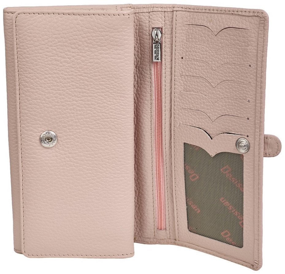 Большой женский кошелек из зернистой кожи на 2 автономных отделения Desisan 106986 пудрового цвета modnotak фото №3