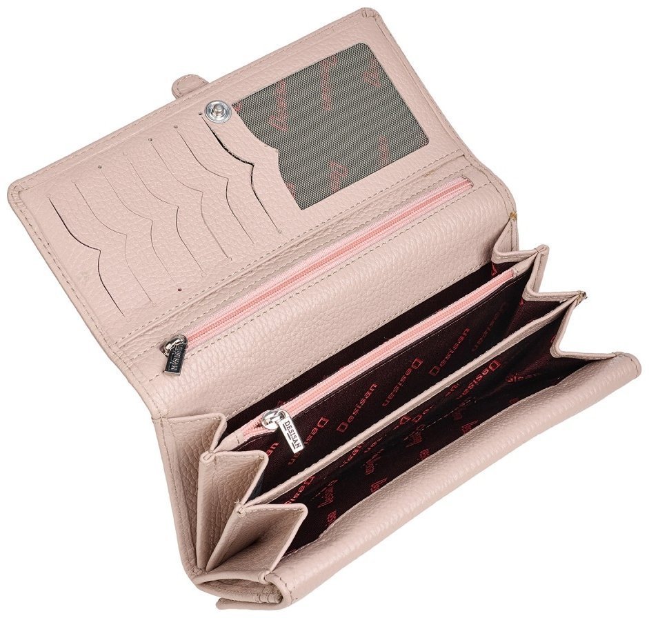 Большой женский кошелек из зернистой кожи на 2 автономных отделения Desisan 106986 пудрового цвета modnotak фото №4