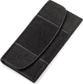 Тонкий місткий гаманець з натуральної шкіри морського ската чорного кольору STINGRAY LEATHER (024-18112)