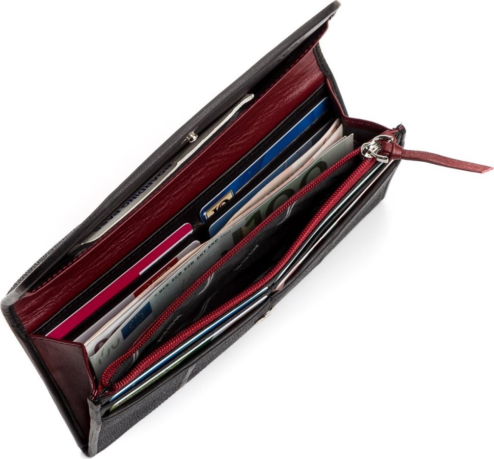 Тонкий місткий гаманець з натуральної шкіри морського ската чорного кольору STINGRAY LEATHER (024-18112)