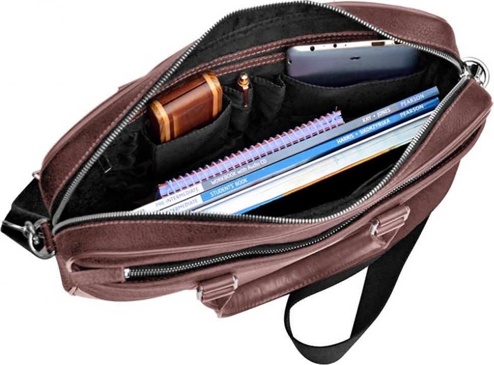 Ділова чоловіча сумка для ноутбука із фактурної шкіри темно-коричневого кольору Issa Hara (21191)