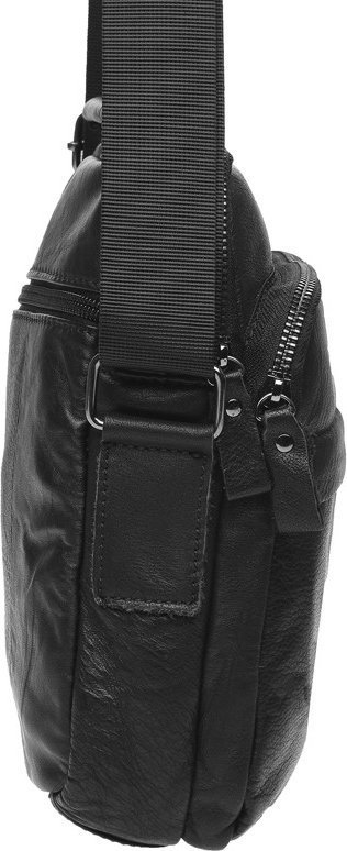 Мужская кожаная сумка-барсетка среднего размера в черном цвете Keizer (57186)