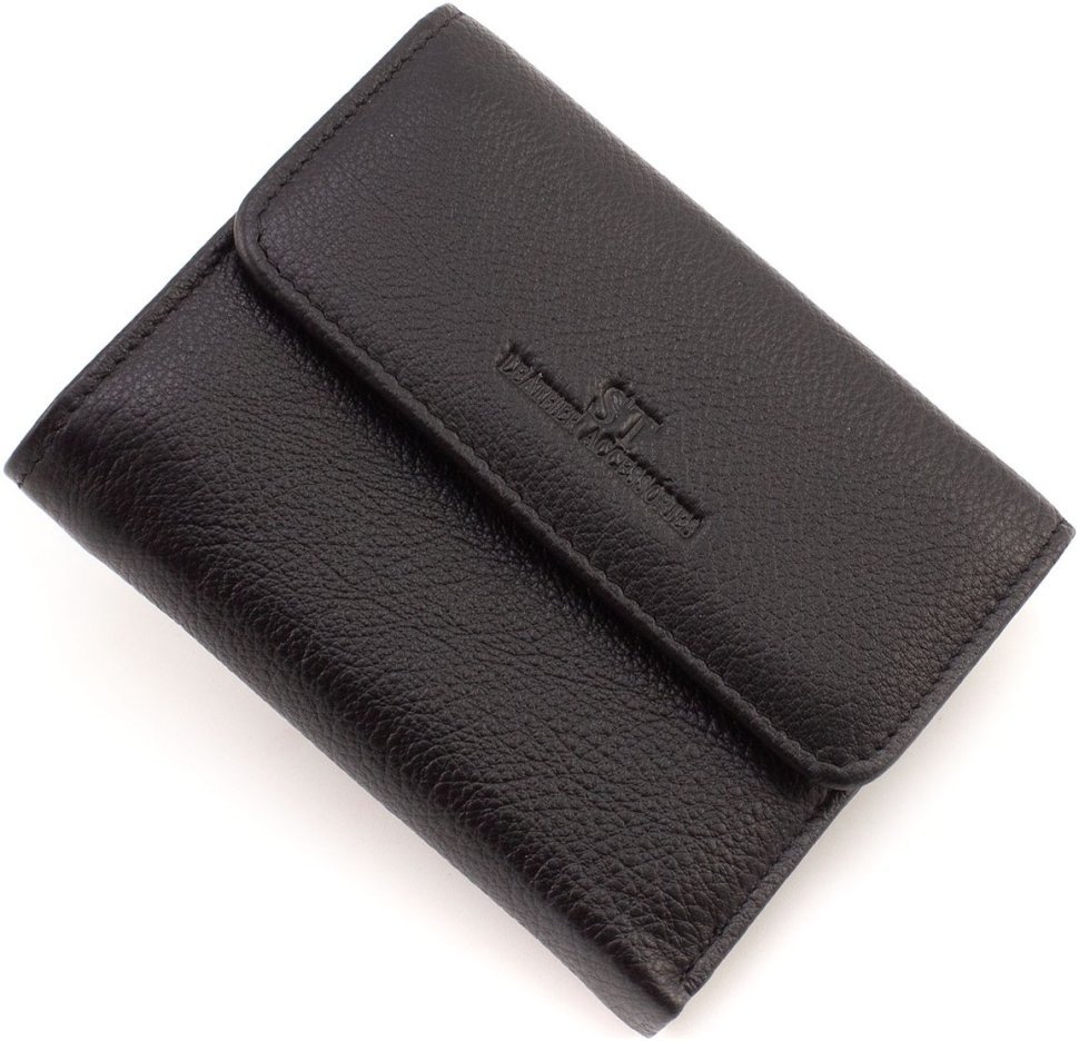 Женский кошелек из натуральной кожи черного цвета с окошком под документы ST Leather 1767286
