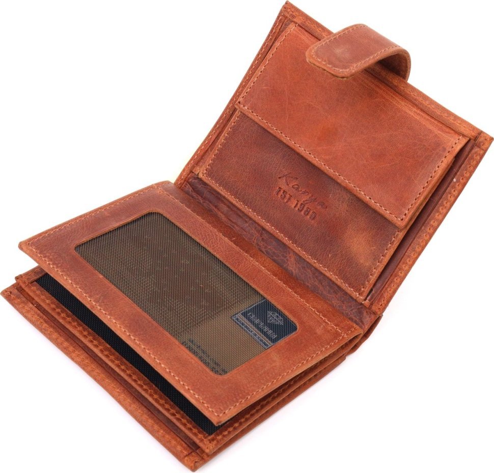 Рудий чоловічий вертикальний гаманець із вінтажної шкіри KARYA (2421388)