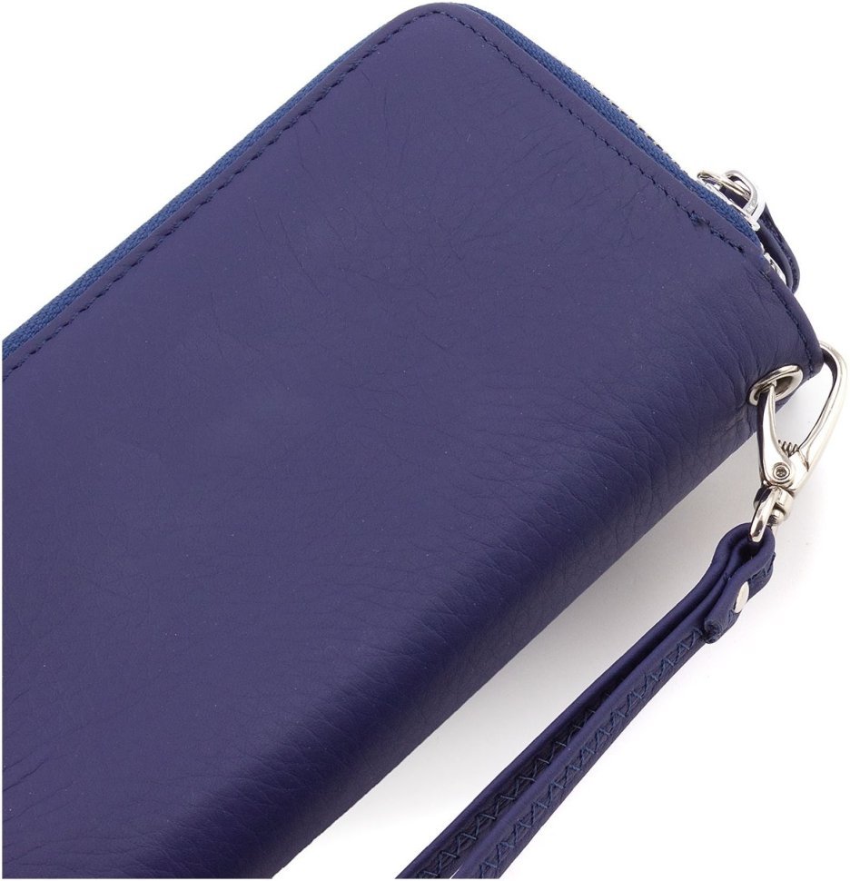 Женский кошелек из натуральной кожи синего цвета на две молнии ST Leather 1767386