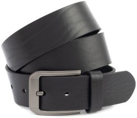 Широкий джинсовый мужкой ремень из итальянской кожи Gherardini 45049 черного цвета