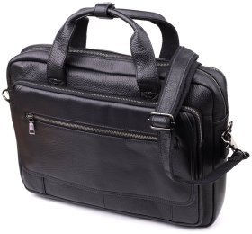 Містка чоловіча сумка з натуральної шкіри для ноутбука до 15" Vintage 98186 чорного кольору