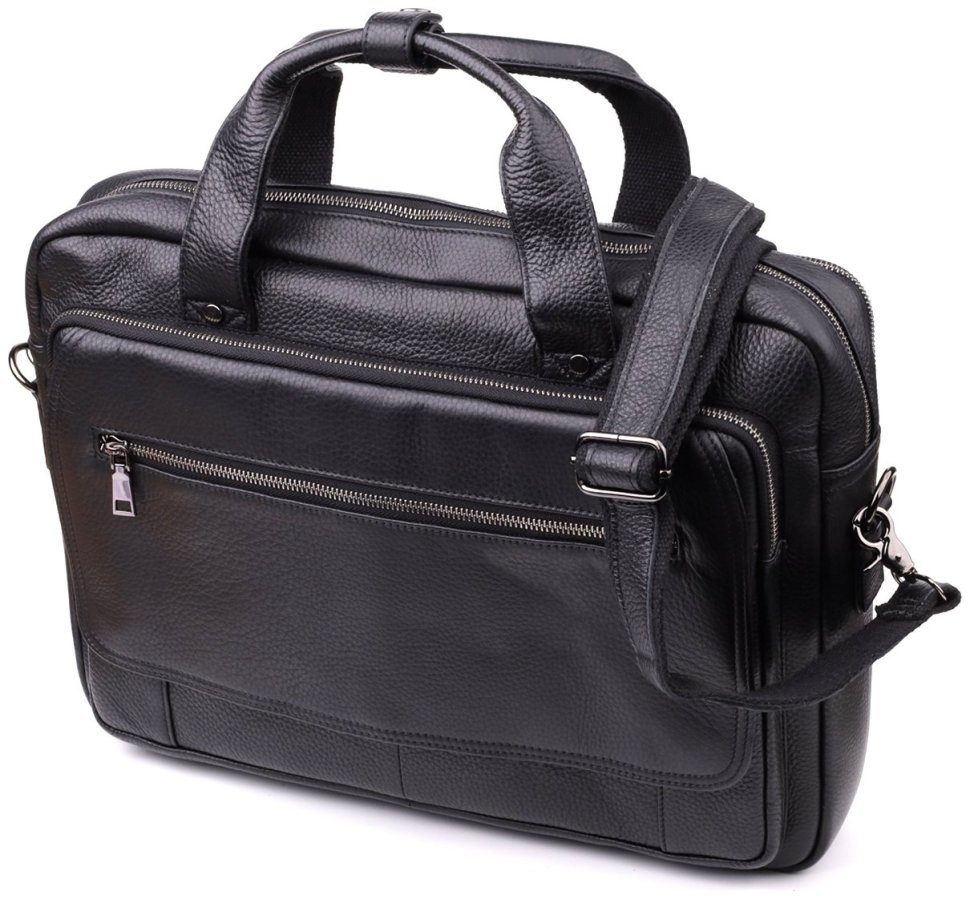 Вместительная мужская сумка из натуральной кожи для ноутбука до 15" Vintage 98186 черного цвета modnotak фото №1
