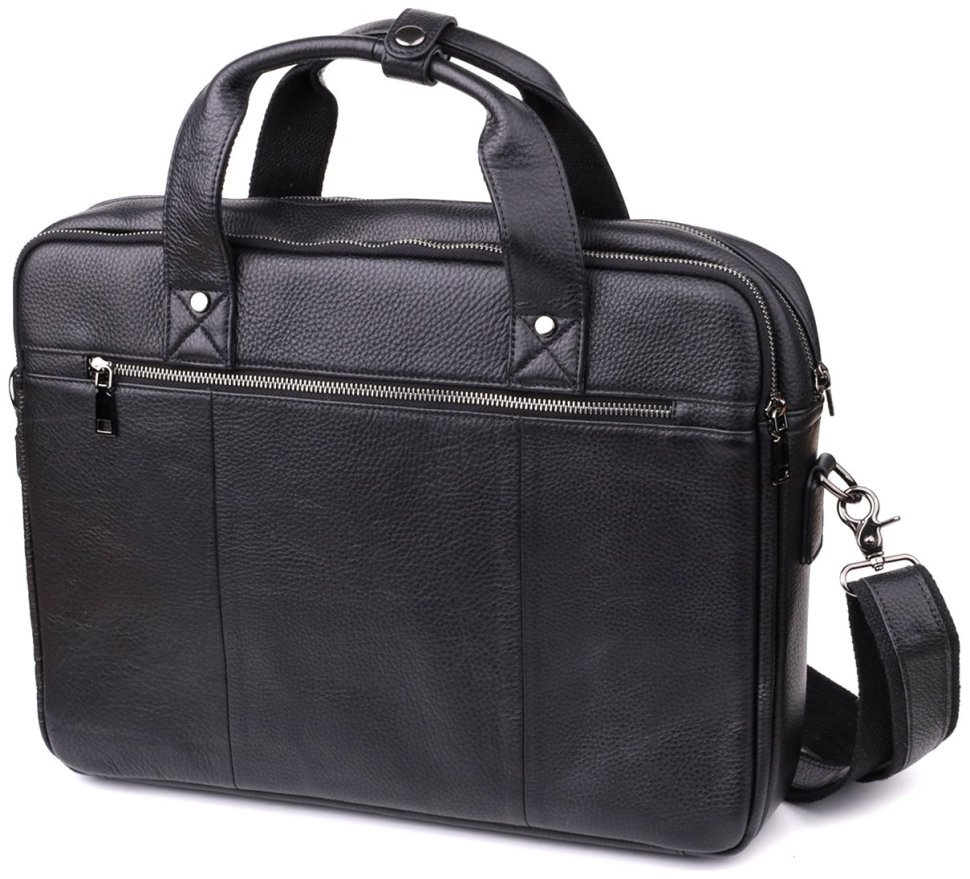 Вместительная мужская сумка из натуральной кожи для ноутбука до 15" Vintage 98186 черного цвета modnotak фото №2