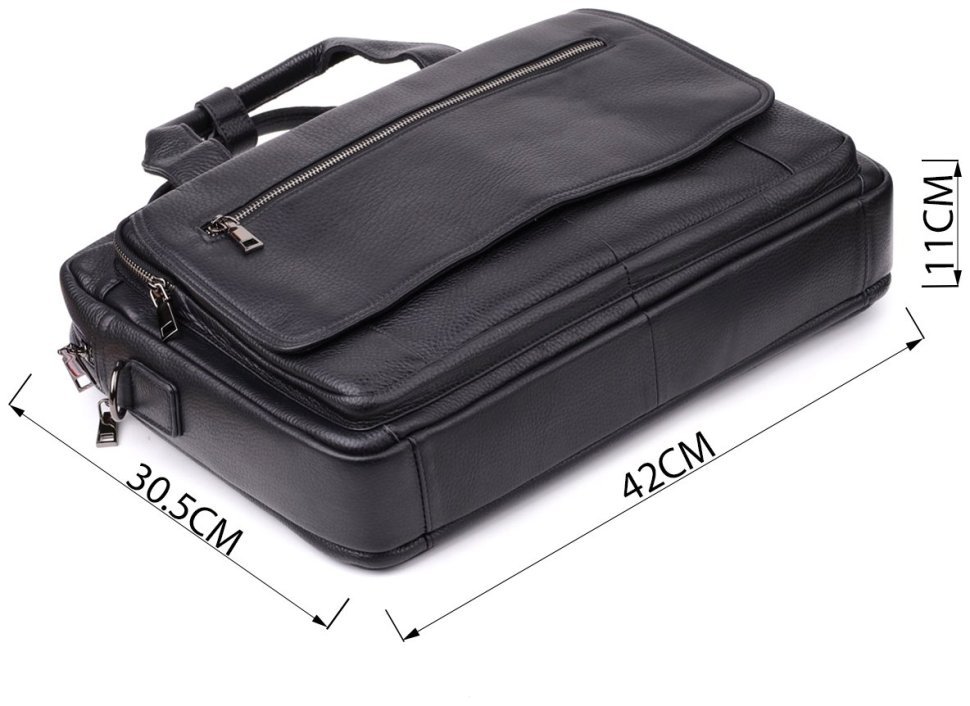 Вместительная мужская сумка из натуральной кожи для ноутбука до 15" Vintage 98186 черного цвета modnotak фото №3