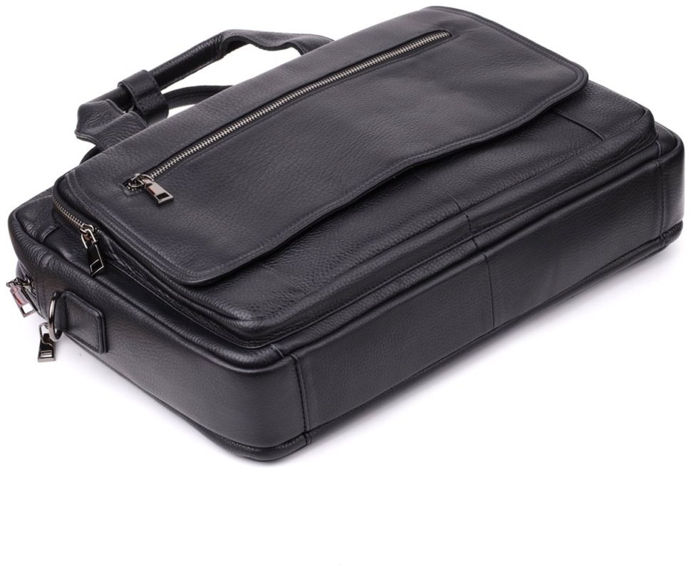 Вместительная мужская сумка из натуральной кожи для ноутбука до 15" Vintage 98186 черного цвета modnotak фото №7