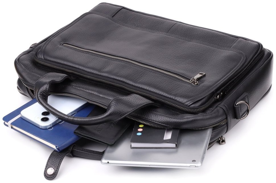 Вместительная мужская сумка из натуральной кожи для ноутбука до 15" Vintage 98186 черного цвета modnotak фото №10