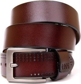 Мужской брючный кожаный ремень коричневого цвета с перфорацией Vintage 2420381
