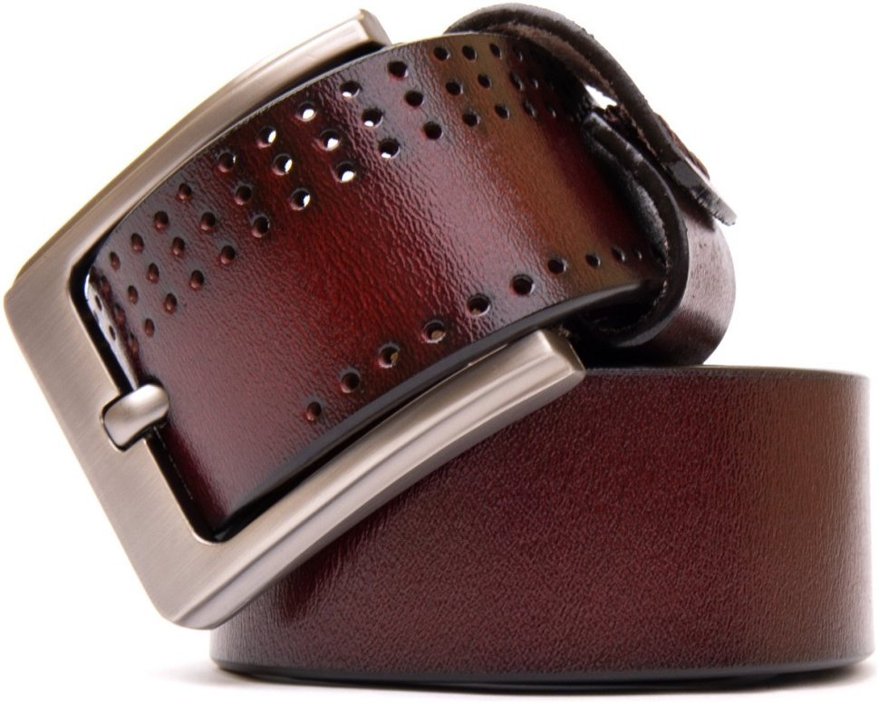 Мужской брючный кожаный ремень коричневого цвета с перфорацией Vintage 2420381