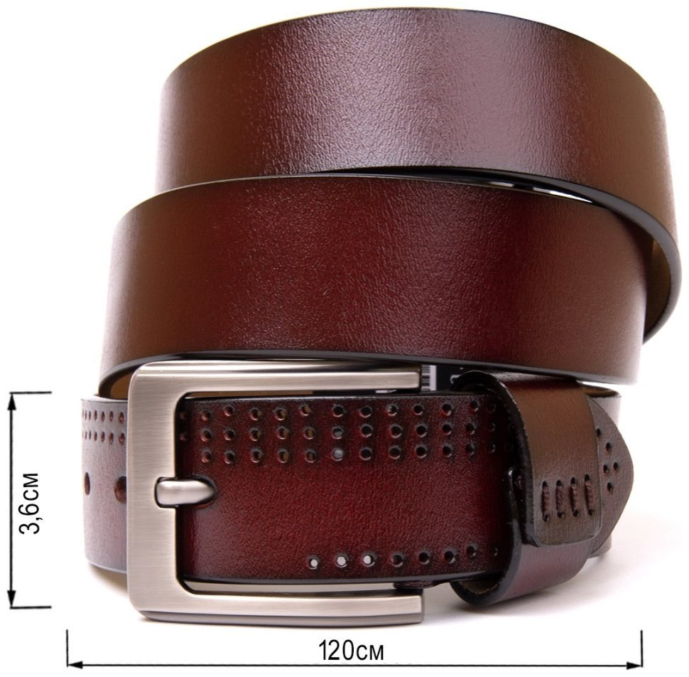 Мужской брючный кожаный ремень коричневого цвета с перфорацией Vintage 2420381 modnotak фото №7