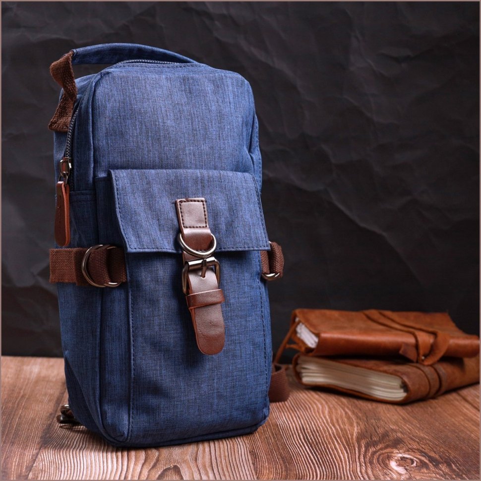 Чоловіча сумка-слінг із щільного текстилю синього кольору Vintage 2422190