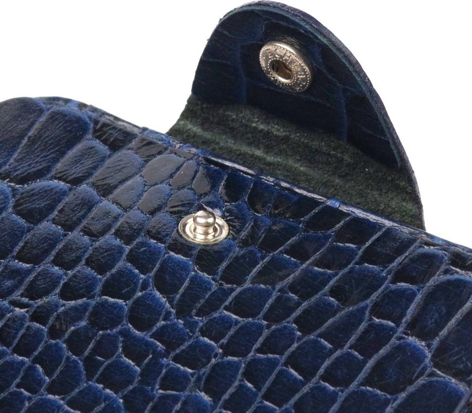 Синє чоловіче портмоне подвійного складання з натуральної шкіри з тисненням під крокодила CANPELLINI (2421577)