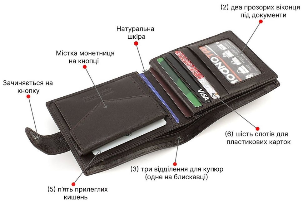 Коричневое мужское портмоне из высококачественной натуральной кожи под карточки и документы Marco Coverna 68686 modnotak фото №4