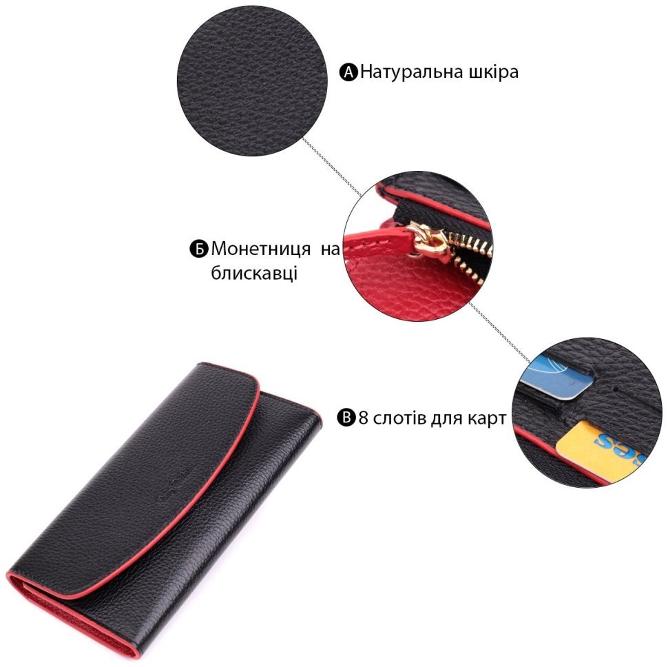 Кожаный женский кошелек с необычным клапаном Tony Bellucci 2422860 Черный фото №4 Кожаный женский кошелек с необычным клапаном Tony Bellucci 2422860 Черный modnotak фото №4