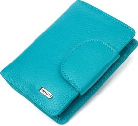 Яскравий жіночий гаманець із натуральної шкіри бірюзового кольору на кнопці CANPELLINI (2421678)