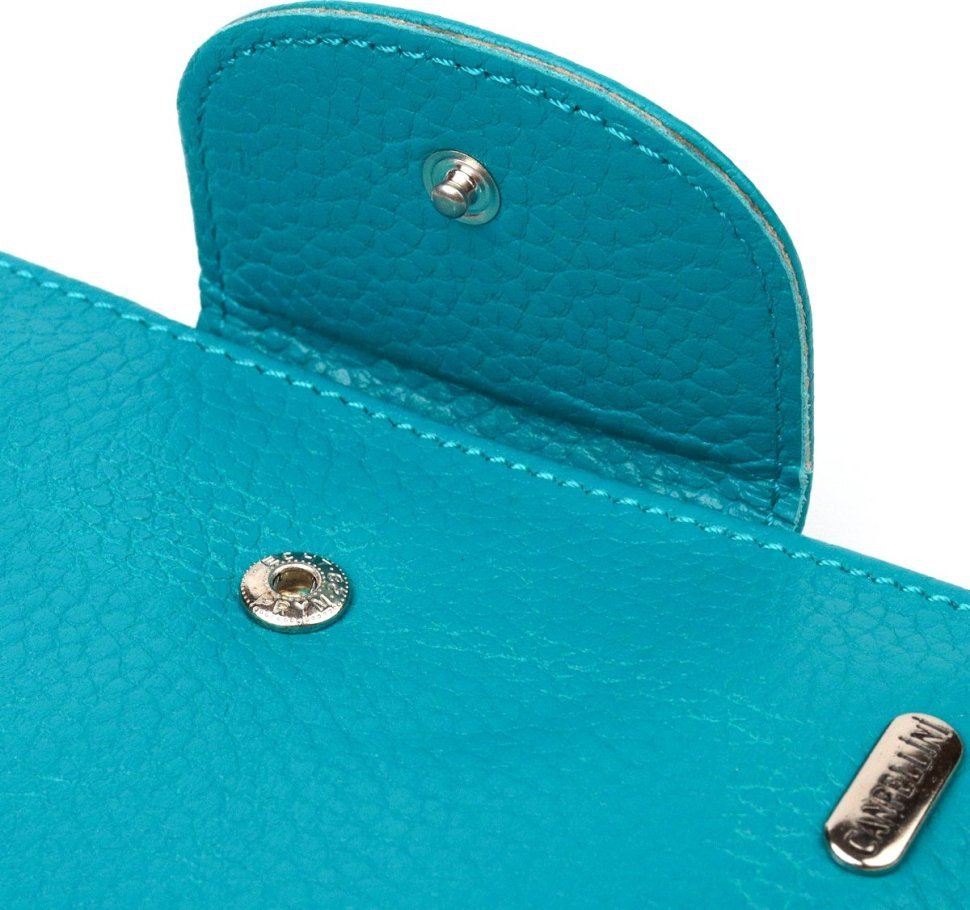 Яскравий жіночий гаманець із натуральної шкіри бірюзового кольору на кнопці CANPELLINI (2421678)