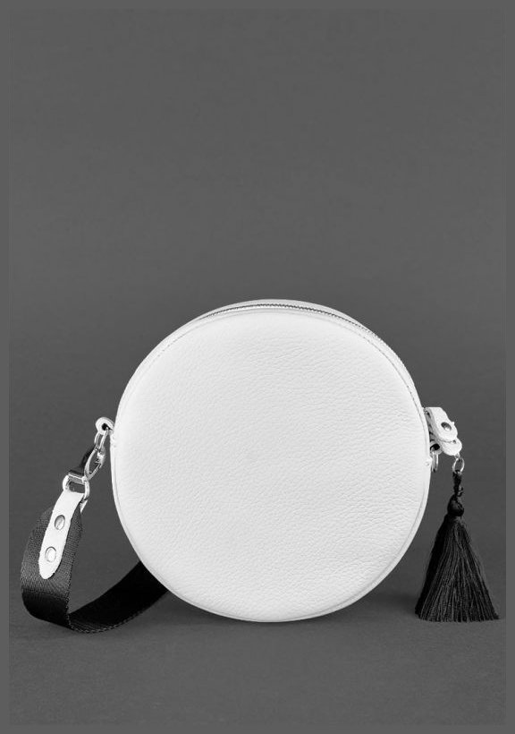 Круглая женская сумка-кроссбоди из натуральной кожи белого цвета BlankNote Tablet 78786
