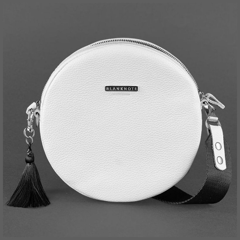 Кругла жіноча сумка-кроссбоді із натуральної шкіри білого кольору BlankNote Tablet 78786