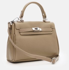 Деловая женская сумка из натуральной кожи с ручкой Borsa Leather 108886 бежевого цвета