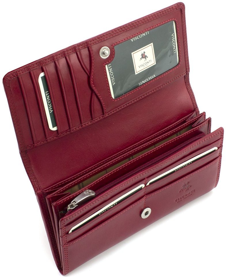 Великий жіночий гаманець з гладкої шкіри червоного кольору з RFID - Visconti 68886