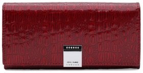 Лакований жіночий гаманець з натуральної шкіри з фактурою під рептилію Ricco Grande 108986 червоний