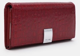 Лакований жіночий гаманець з натуральної шкіри з фактурою під рептилію Ricco Grande 108986 червоний