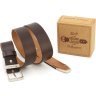 Итальянский винтажный кожаный ремень коричневого цвета Gherardini 40662-GHBR - 5