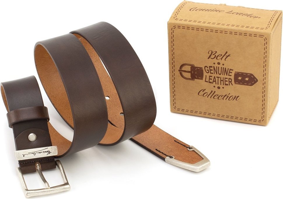 Итальянский винтажный кожаный ремень коричневого цвета Gherardini 40662-GHBR