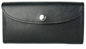 Женский кошелек из натуральной кожи сафьяно черного цвета с клапаном на кнопке BlankNote Smart Wallet 79086