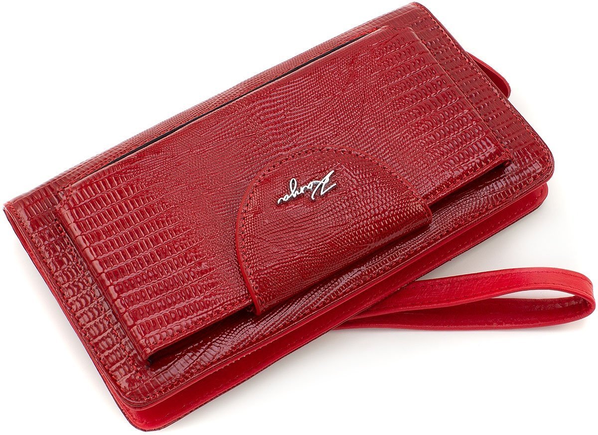 Женский элегантный кошелек-клатч красного цвета из натуральной кожи KARYA (19605)