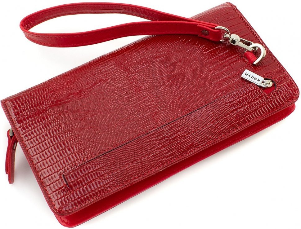 Женский элегантный кошелек-клатч красного цвета из натуральной кожи KARYA (19605)