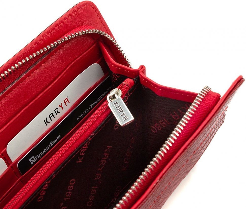 Елегантний жіночий гаманець-клатч червоного кольору з натуральної шкіри KARYA (19605)