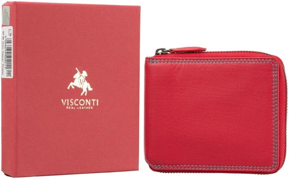 Красный женский кошелек из натуральной кожи с акцентной строчкой Visconti Picasso 69286