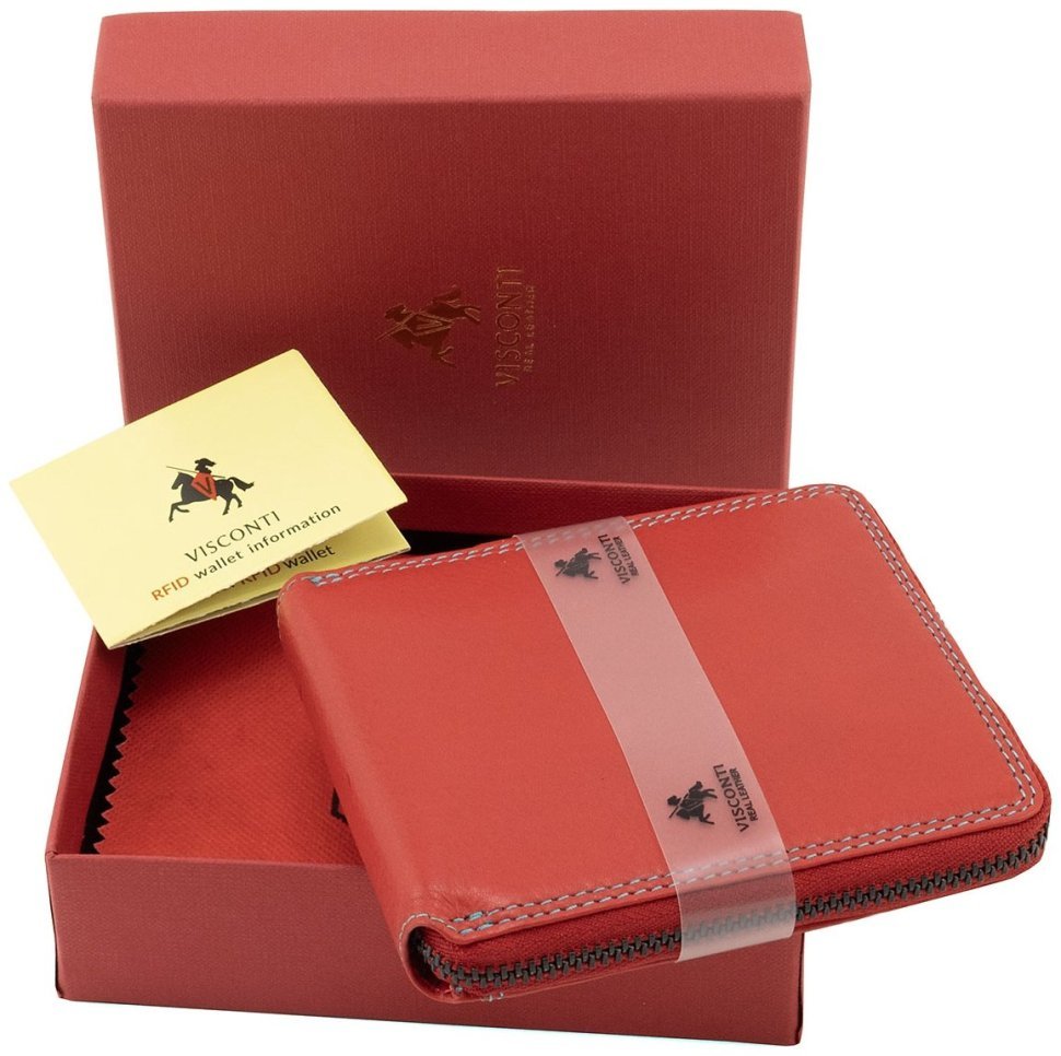 Червоний жіночий гаманець з натуральної шкіри з акцентним рядком Visconti Picasso 69286 modnotak фото №14