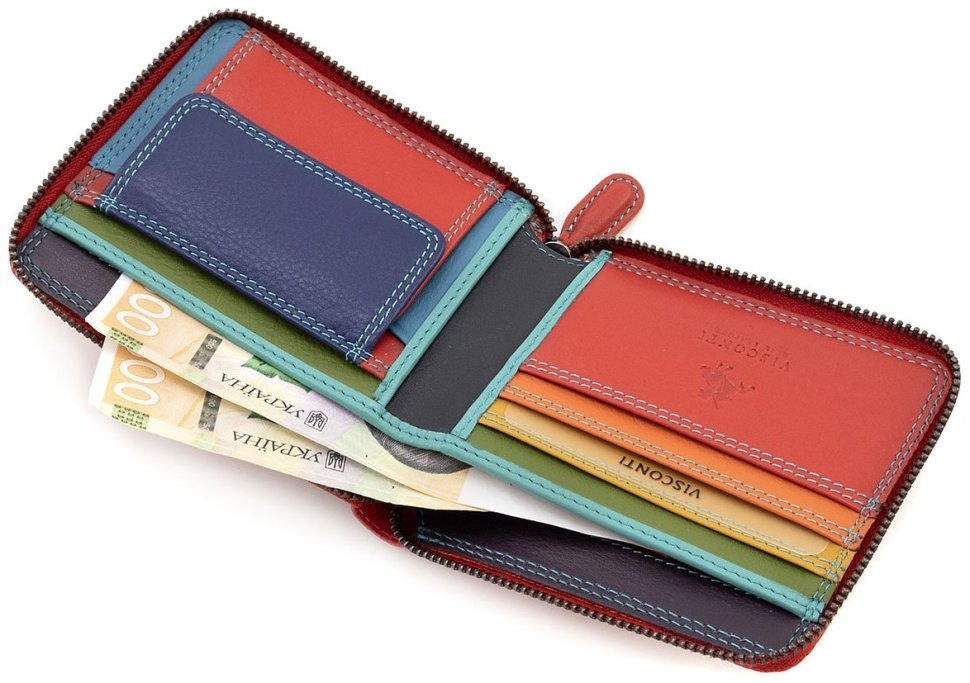 Червоний жіночий гаманець з натуральної шкіри з акцентним рядком Visconti Picasso 69286 modnotak фото №11