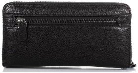 Горизонтальный женский кошелек из фактурной кожи черного цвета на молнии Desisan 79786