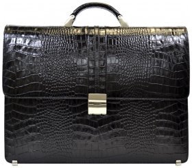 Большой мужской портфель из натуральной кожи под крокодила в черном цвете Desisan 80187