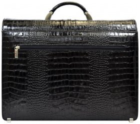Большой мужской портфель из натуральной кожи под крокодила в черном цвете Desisan 80187