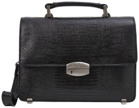 Черная мужская барсетка из натуральной кожи под рептилию с ручкой Desisan 80287