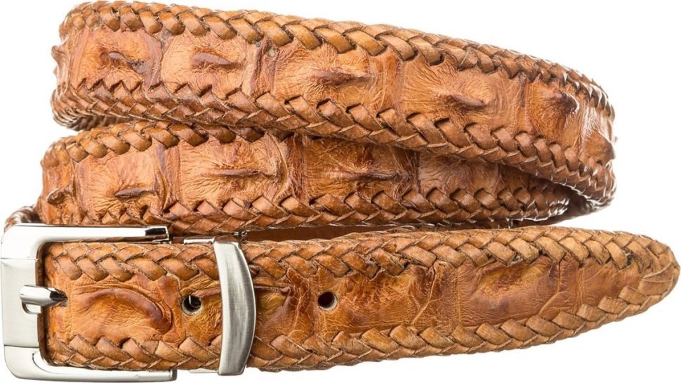 Брючный рыжий ремень из настоящей кожи крокодила CROCODILE LEATHER (024-18596) modnotak фото №1