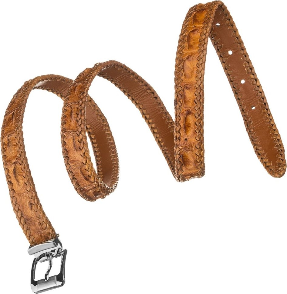 Брючный рыжий ремень из настоящей кожи крокодила CROCODILE LEATHER (024-18596) modnotak фото №3